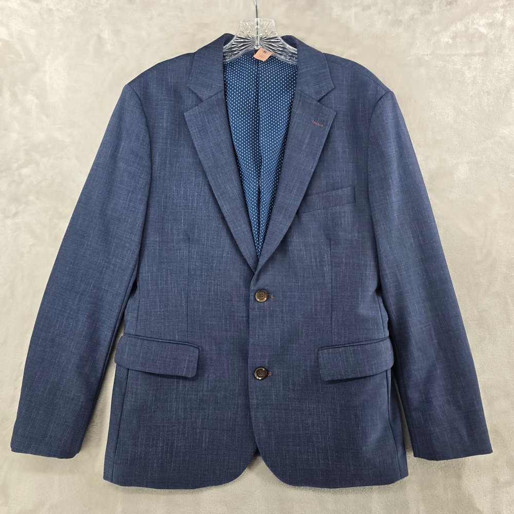 State and Liberty Blazer Mens 38S Blue Two Button Polka Dot Stretch Sport Coat